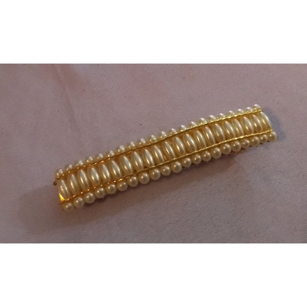 Vintage Faux Pearl & Gold-Tone Hair Clip Barrette